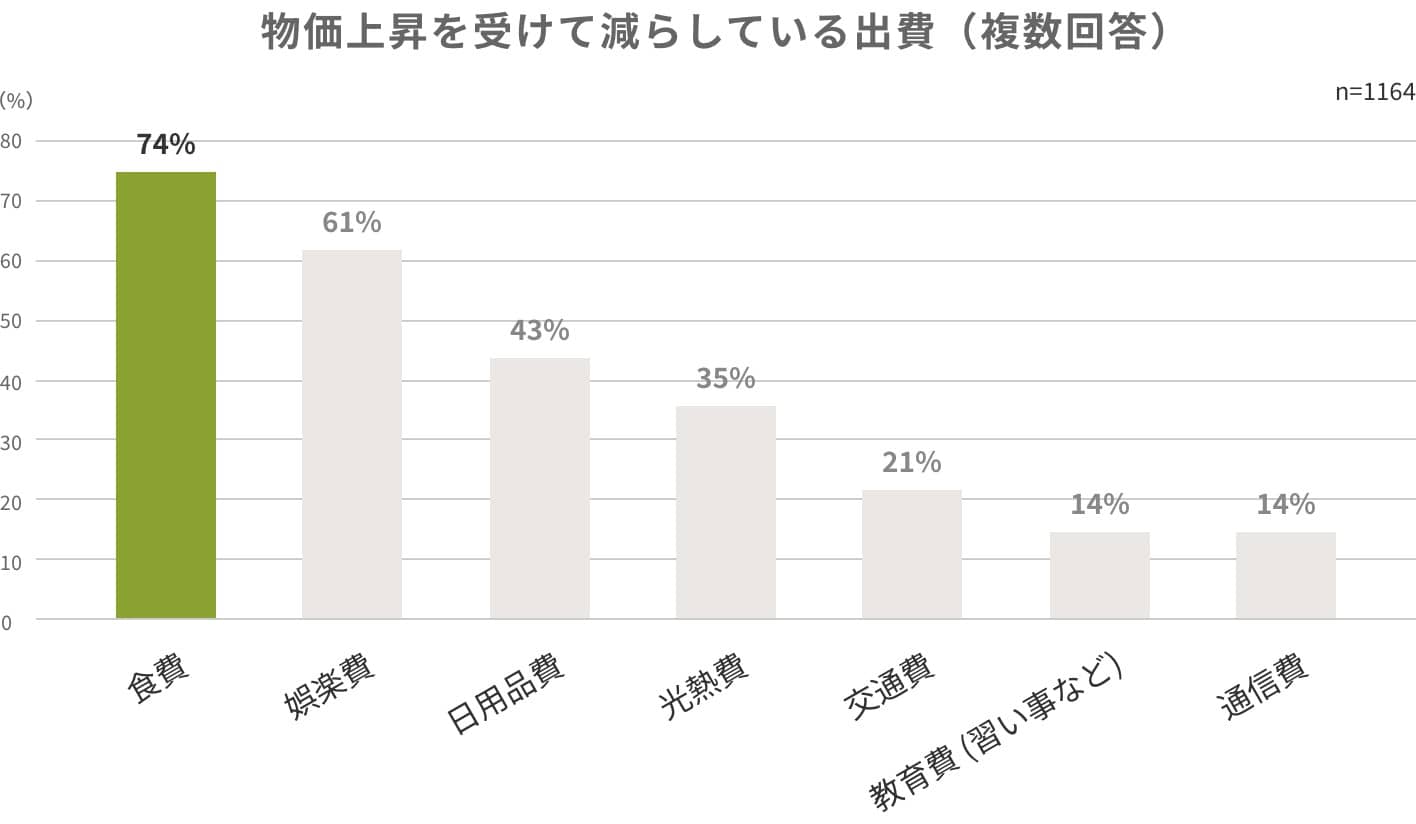 物価上昇を受けて減らしている出費（複数回答）